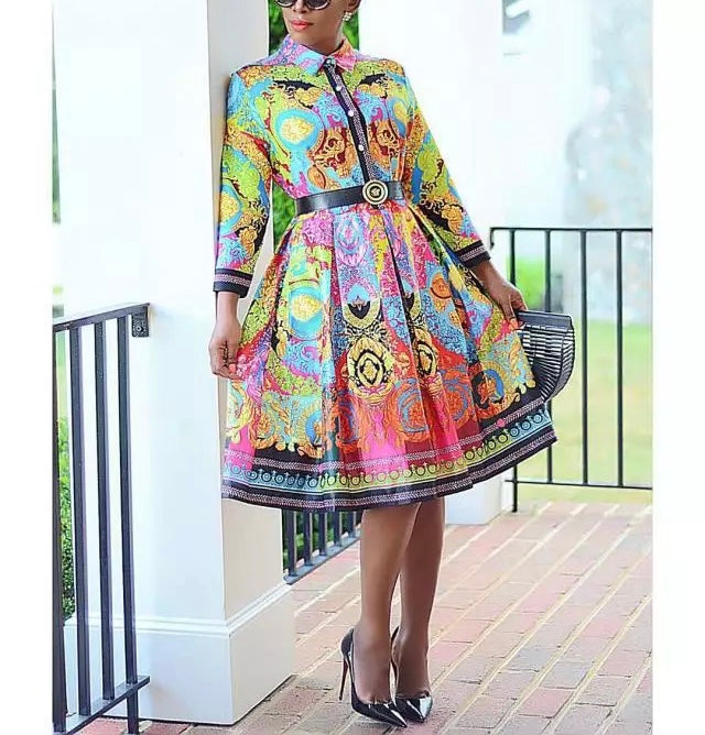 An Exciting Mix of Color Dress with full sleeves