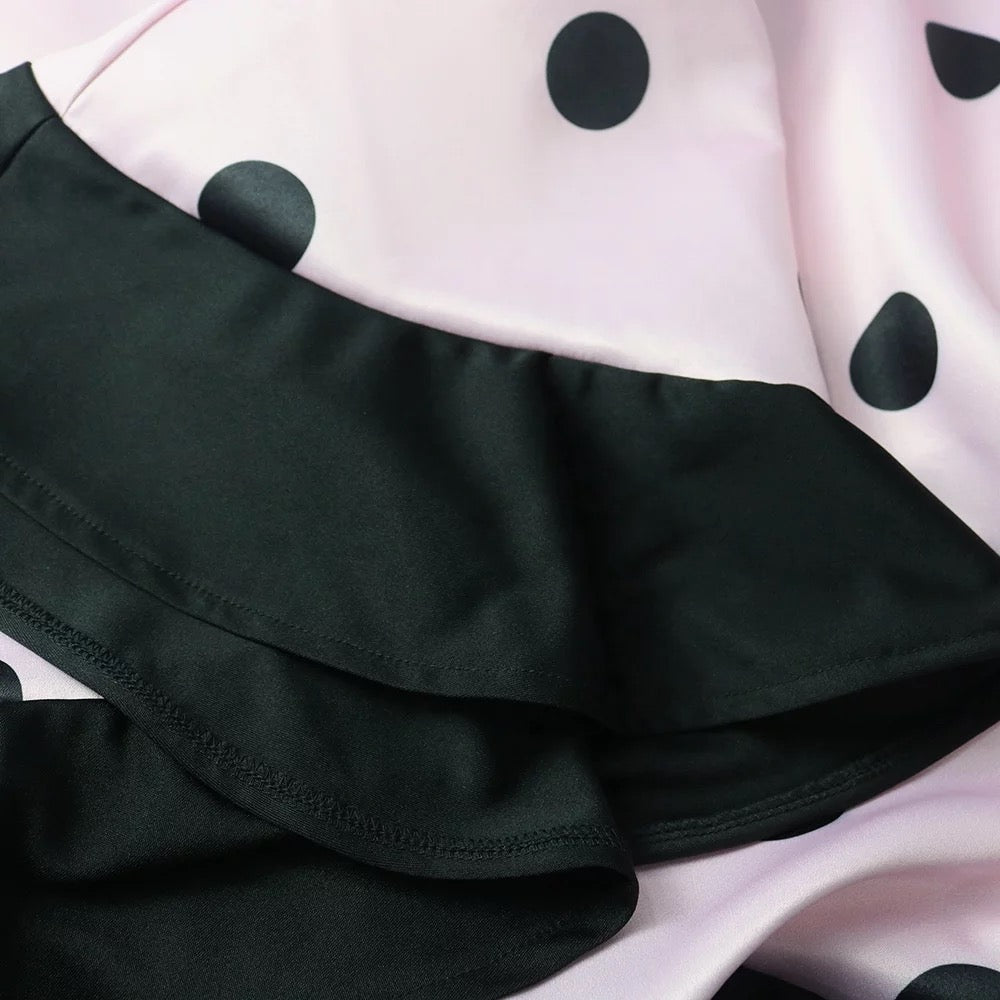 Polka Dots Bowknot Round Neck Dress Modest and Elegant for Church Going Women