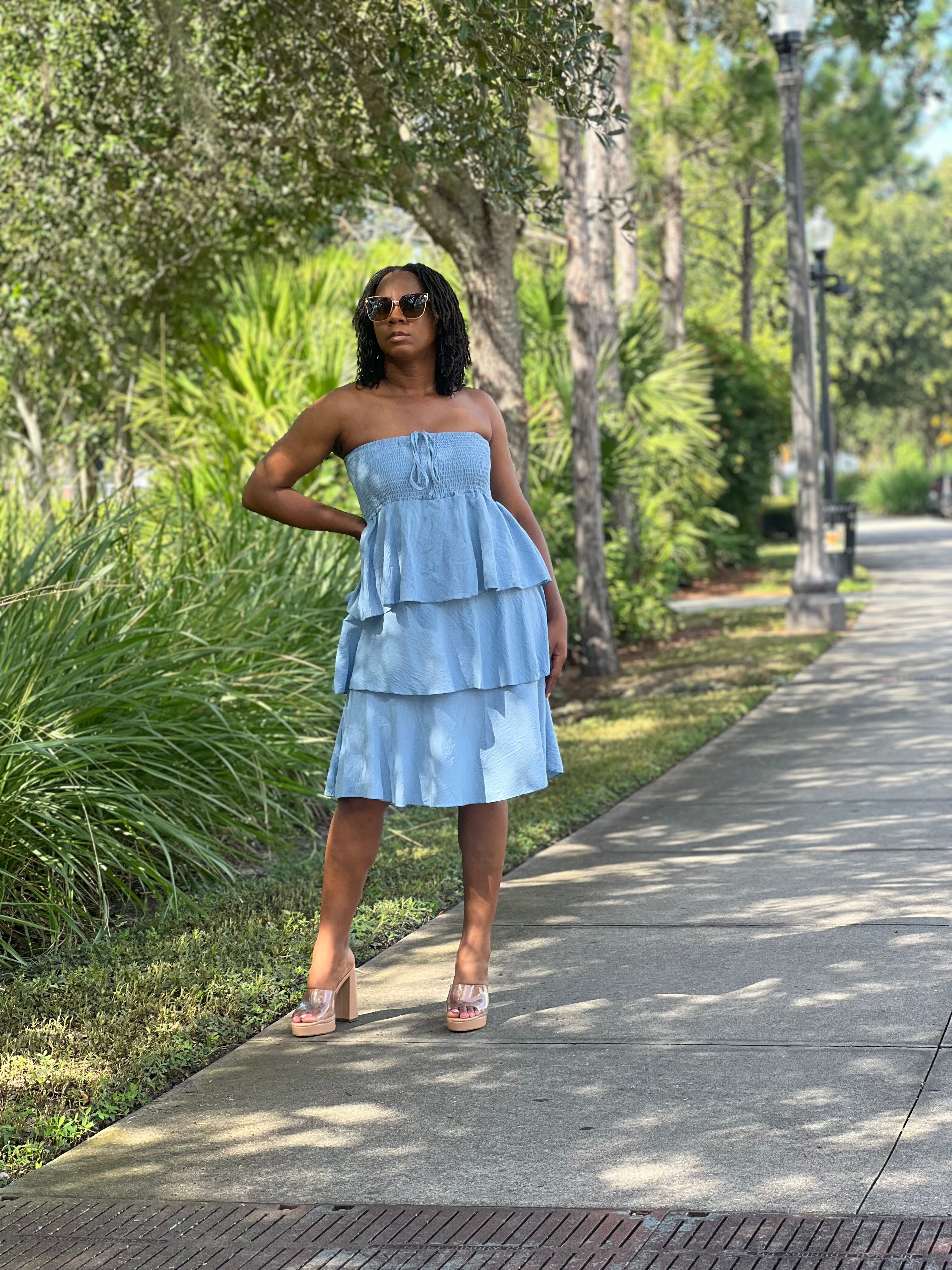 The “Grace & Flow” Tiered Strapless Dress