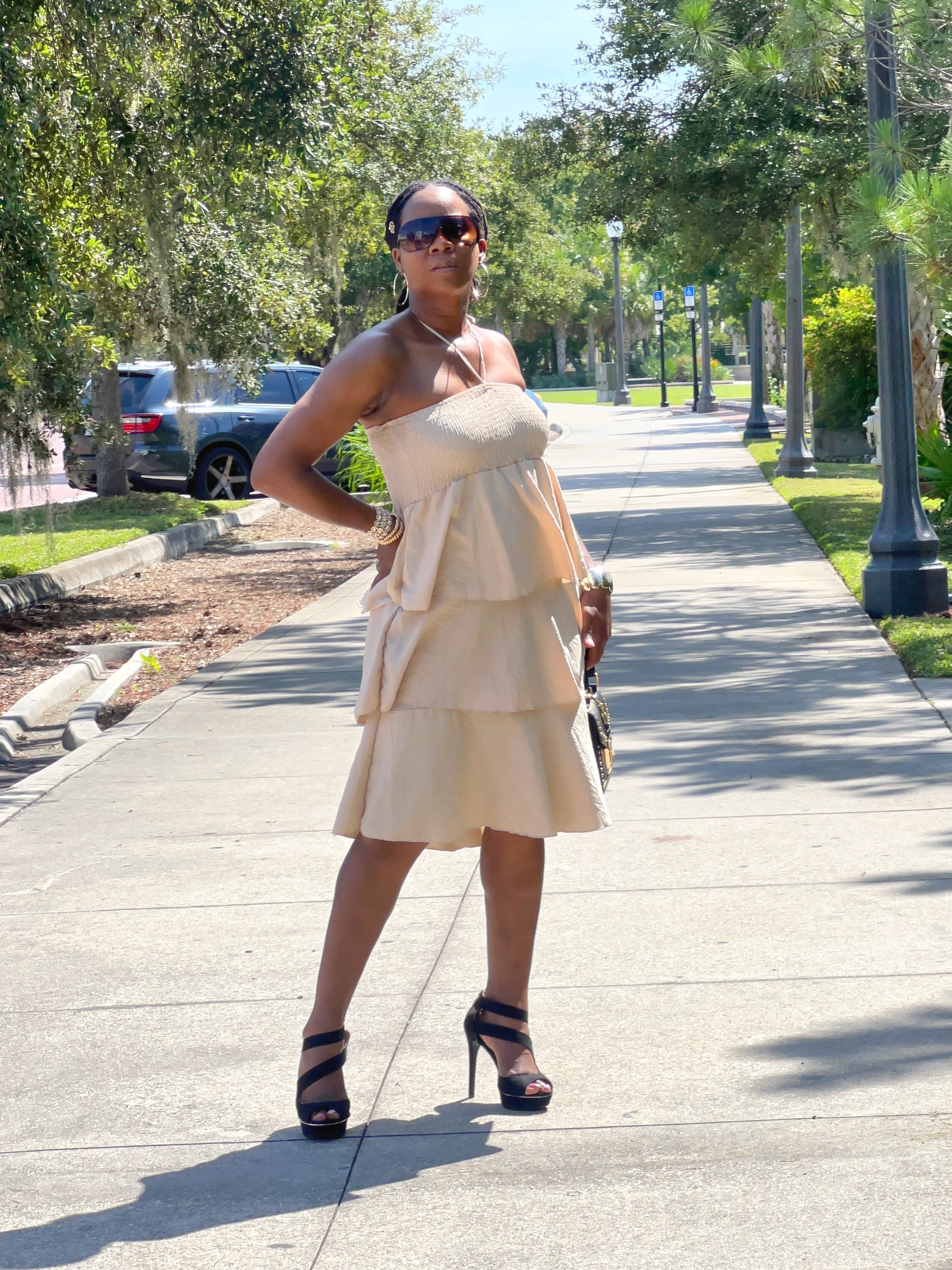 The “Grace & Flow” Tiered Strapless Dress