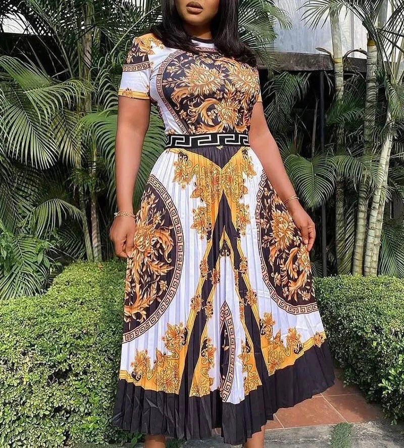 Charming Spring Printed Dress for Women in Ankle Length with Half Sleeves