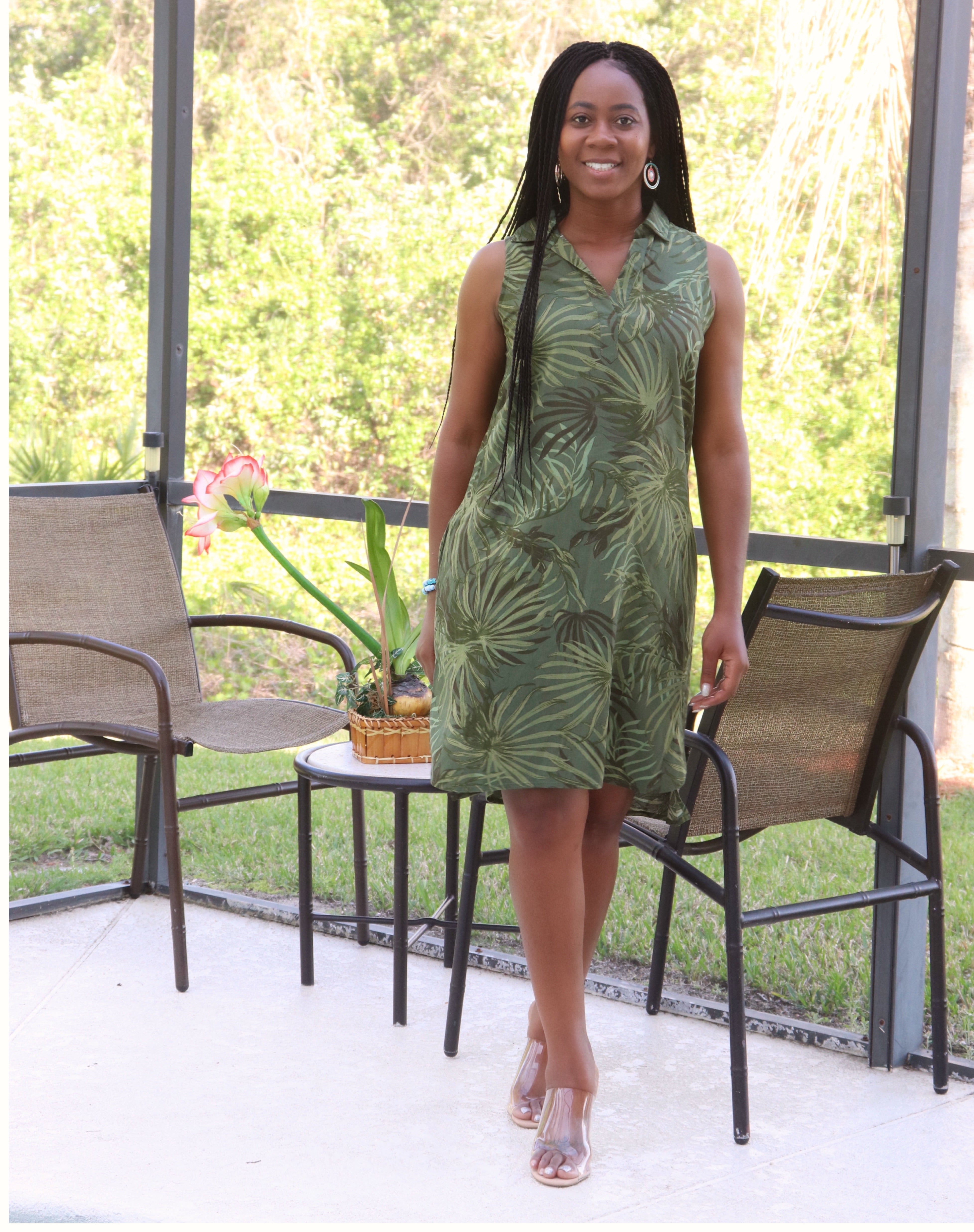 Elegant Green Army Dress with relaxed fit