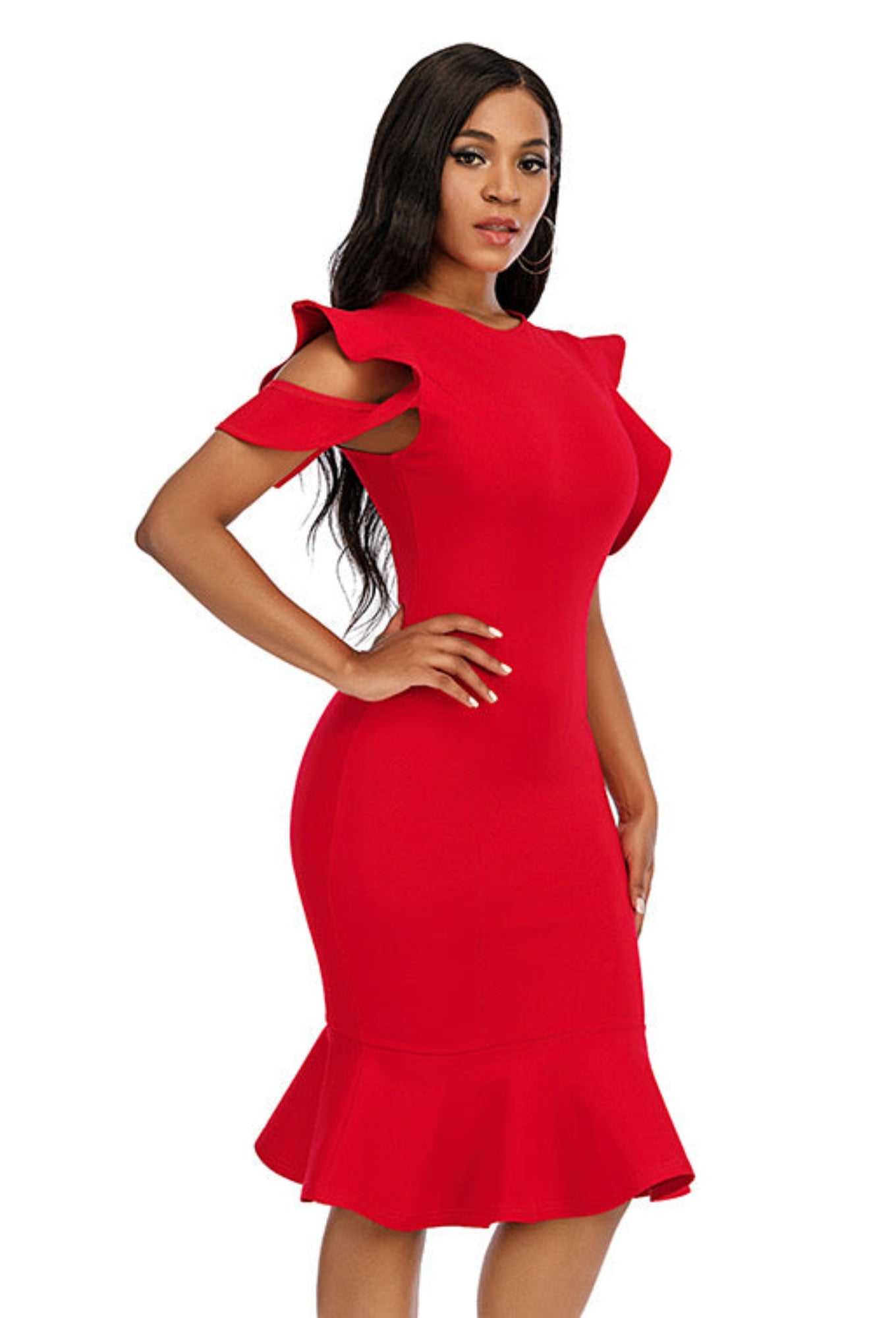 Cotton Red Dress for Women With Unique Sleeve Design and Eye-Catching Color