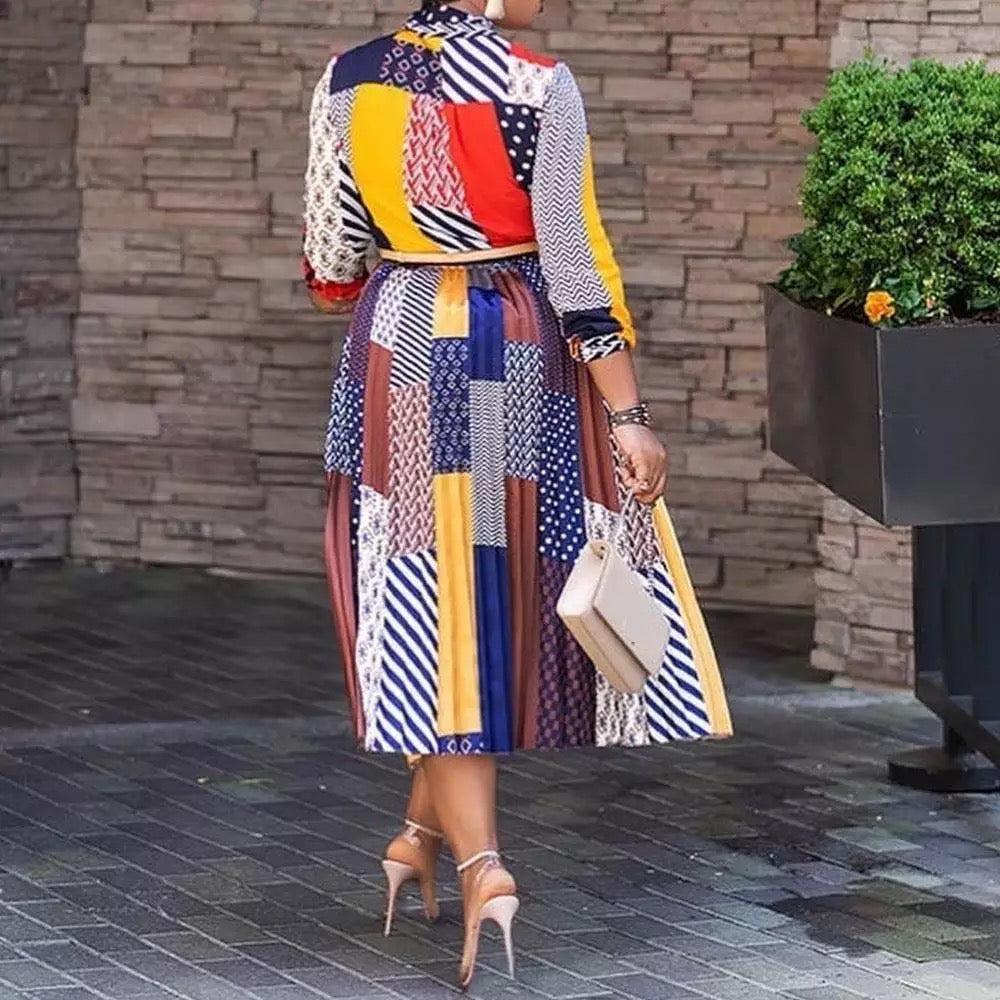 Polka Dot Dress for Spring Events Elegant Career Dress with Multi-Color Printing and Ankle Length