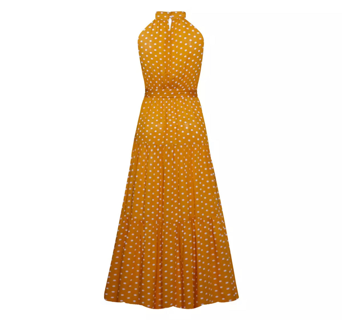 Polka Dot Sleeveless Maxi Dress Summer Fashion