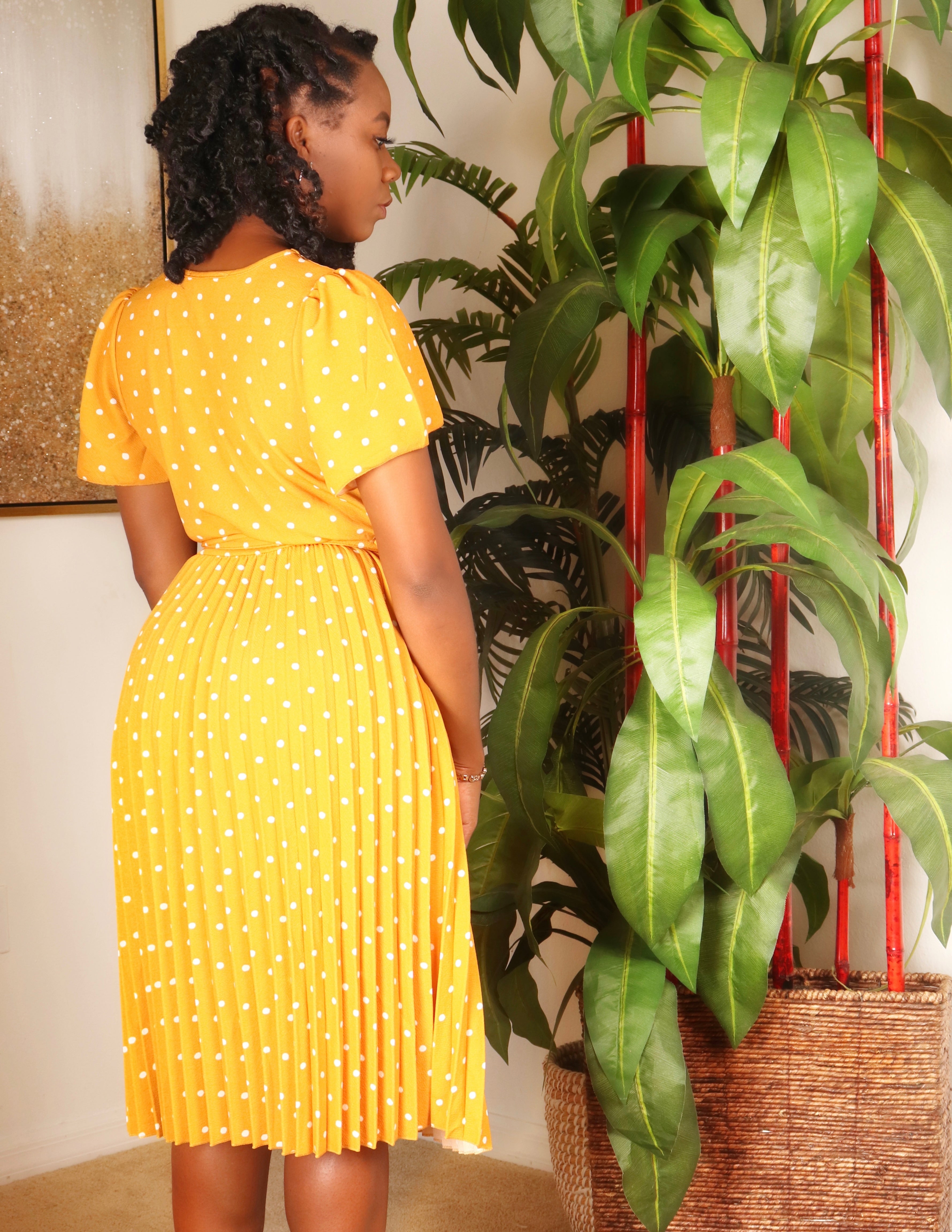 Elegant midi Pleated Polka Dots Dinner Party Dress